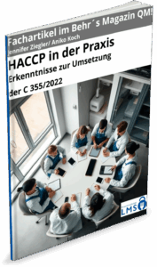Cover des Fachartikels „HACCP in der Praxis – Umsetzung der C 355/2022“ mit Besprechung von HACCP-Team am Tisch