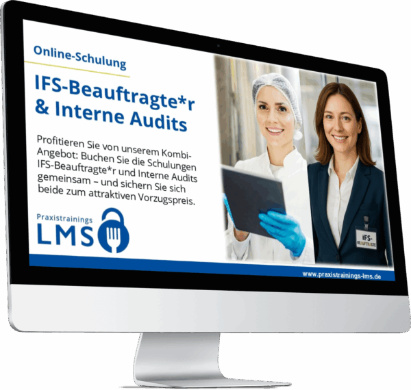 Monitor mit Kombi-Schulung „IFS-Beauftragte*r & Interne Audits“ von Praxistrainings LMS,