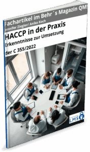 Cover des Fachartikels „HACCP in der Praxis – Umsetzung der C 355/2022“ mit Besprechung von HACCP-Team am Tisch